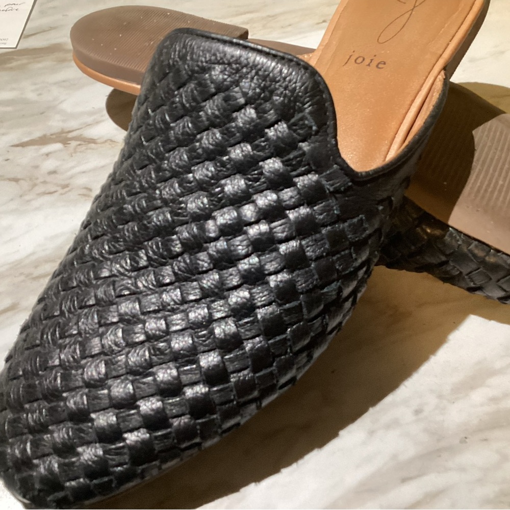 Joie Black Leather Woven Women's Mules